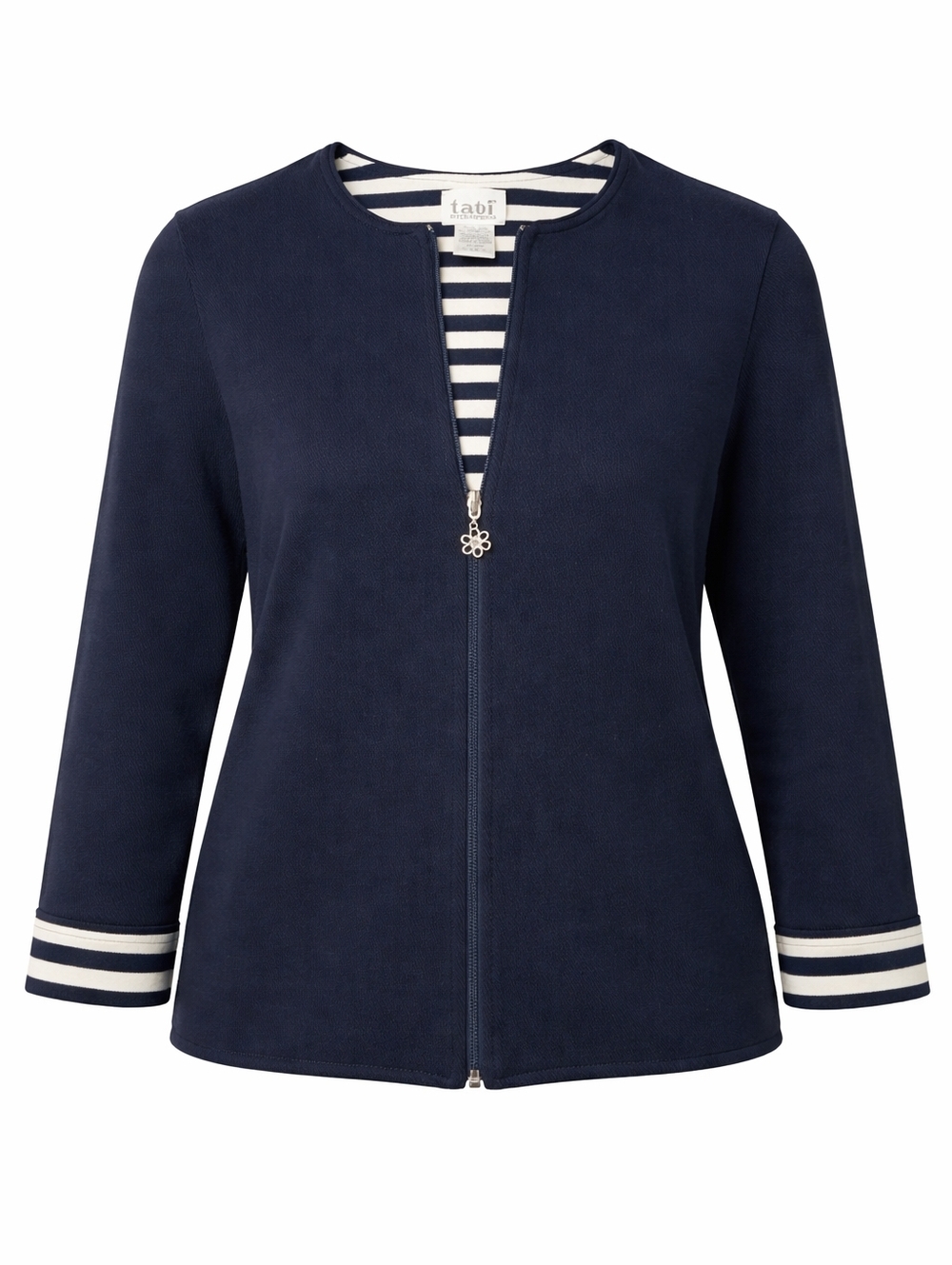 Vintage Tabi International Cotton Blend Navy Blue Full Zip Women Cardigan Size L